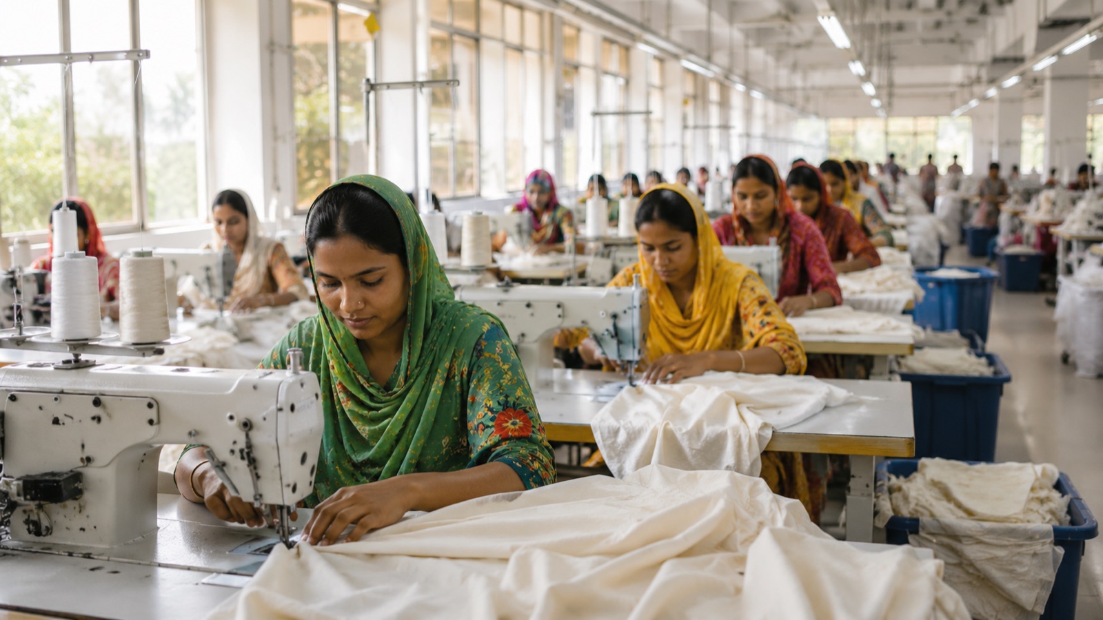 KI-generiertes Symbolbild einer Textilproduktion in Bangladesch